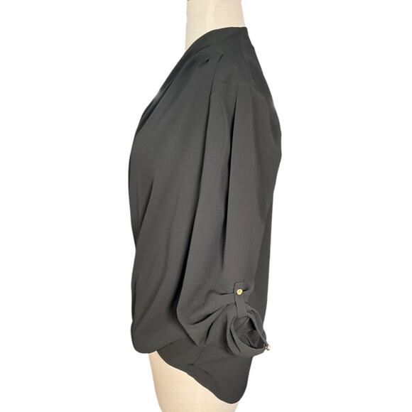 Rachel Rachel Roy Black Draped Wrap Blouse Long Sleeve High Low Top Women’s Sz S - Picture 2 of 9